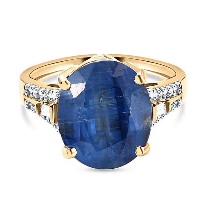 9K Yellow Gold Natural Kyanite & Diamond Solitaire Ring 6.62 Ct.