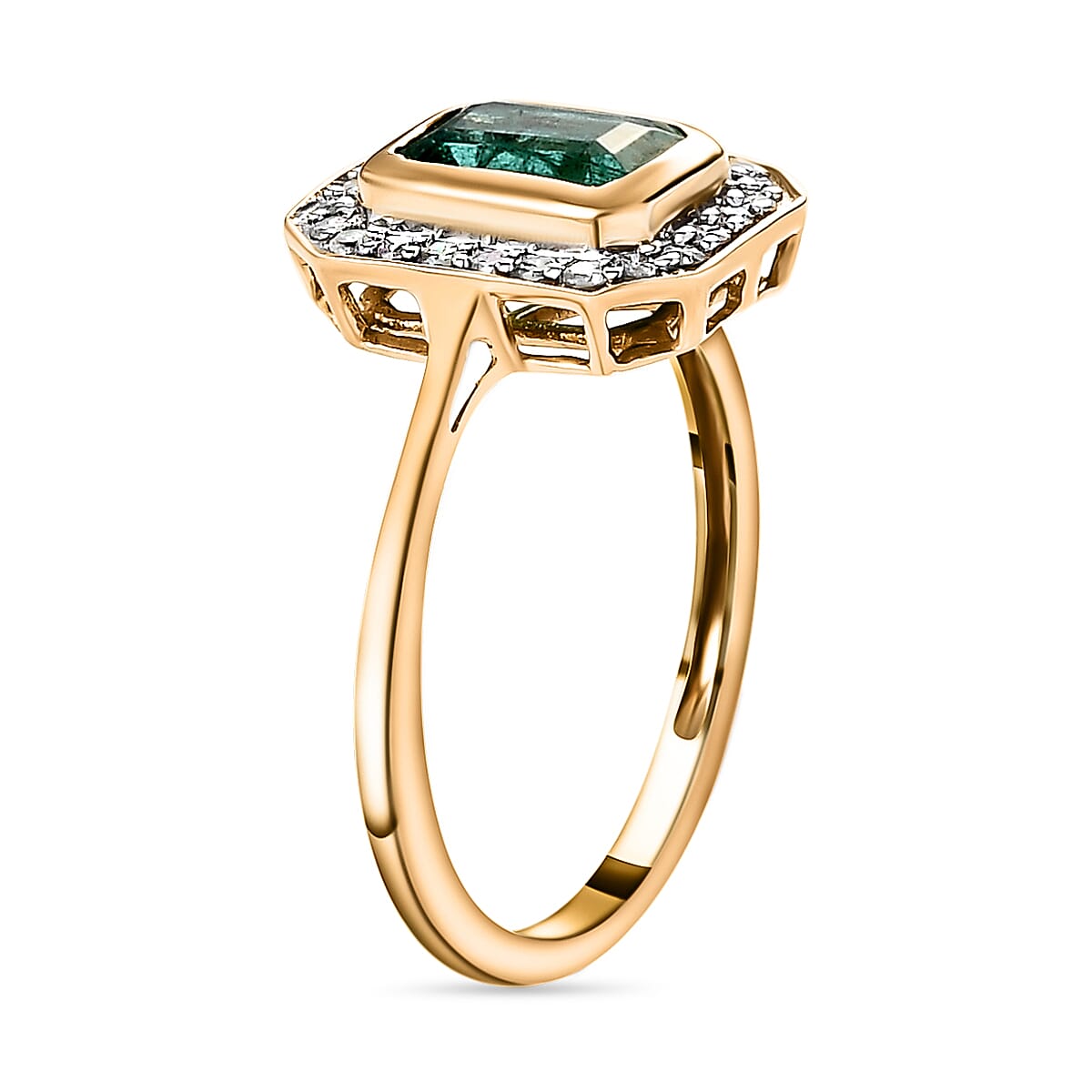 9K Yellow Gold Kagem Zambian Emerald and Diamond Ring 1.15 Ct.