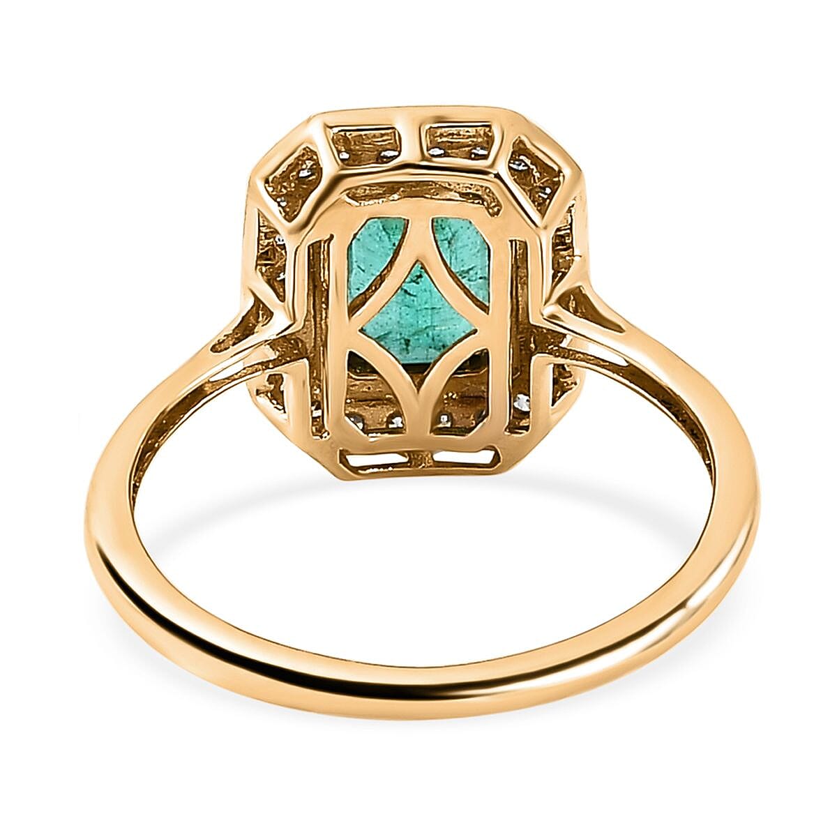 9K Yellow Gold Kagem Zambian Emerald and Diamond Ring 1.15 Ct.