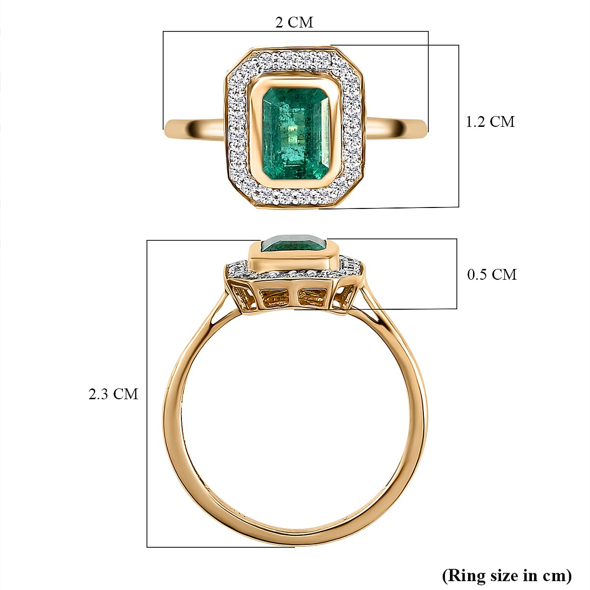 9K Yellow Gold Kagem Zambian Emerald and Diamond Ring 1.15 Ct.