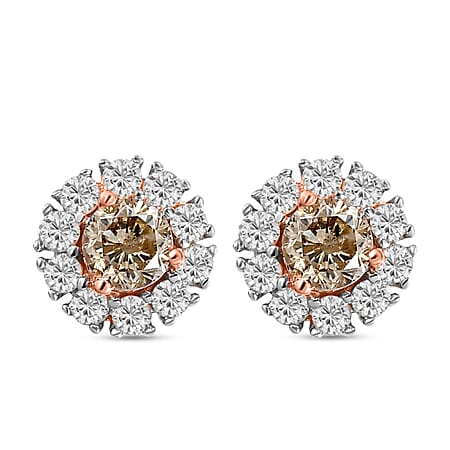 14K Rose Gold I3 Champagne and I3-G-H White Diamond Earrings 0.93 Ct.