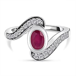 African Ruby and Cambodian Zircon Bypass Ring in Sterling Silver