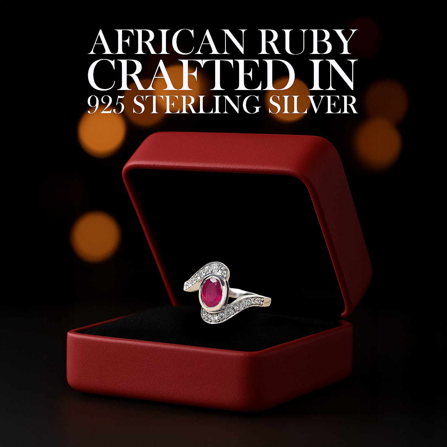 African Ruby and Cambodian Zircon Bypass Ring in Sterling Silver