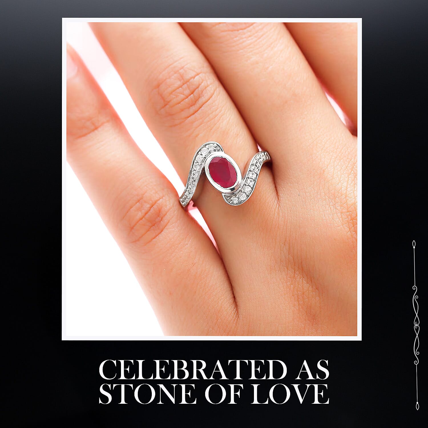 African Ruby and Cambodian Zircon Bypass Ring in Sterling Silver