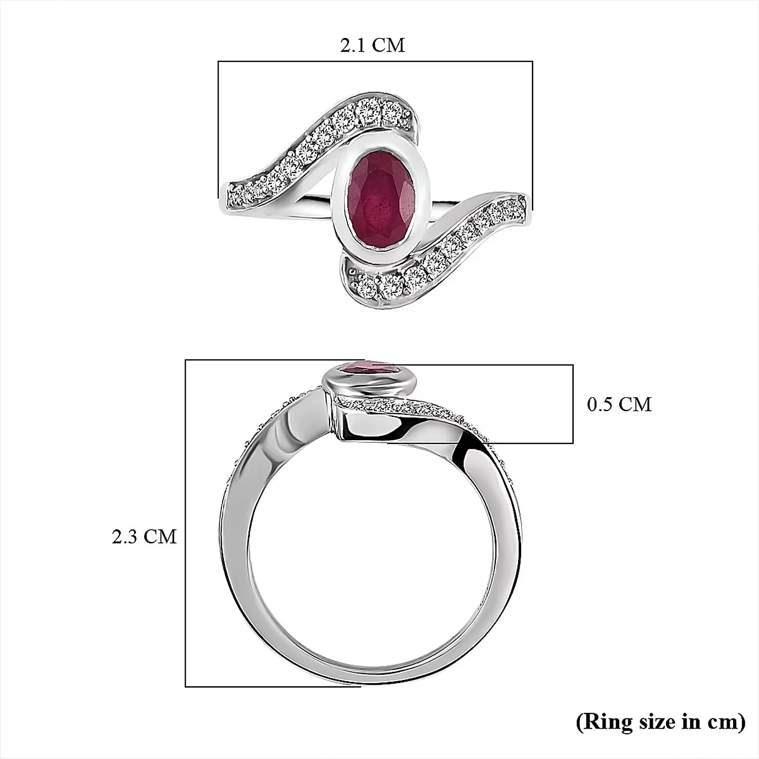 African Ruby and Cambodian Zircon Bypass Ring in Sterling Silver