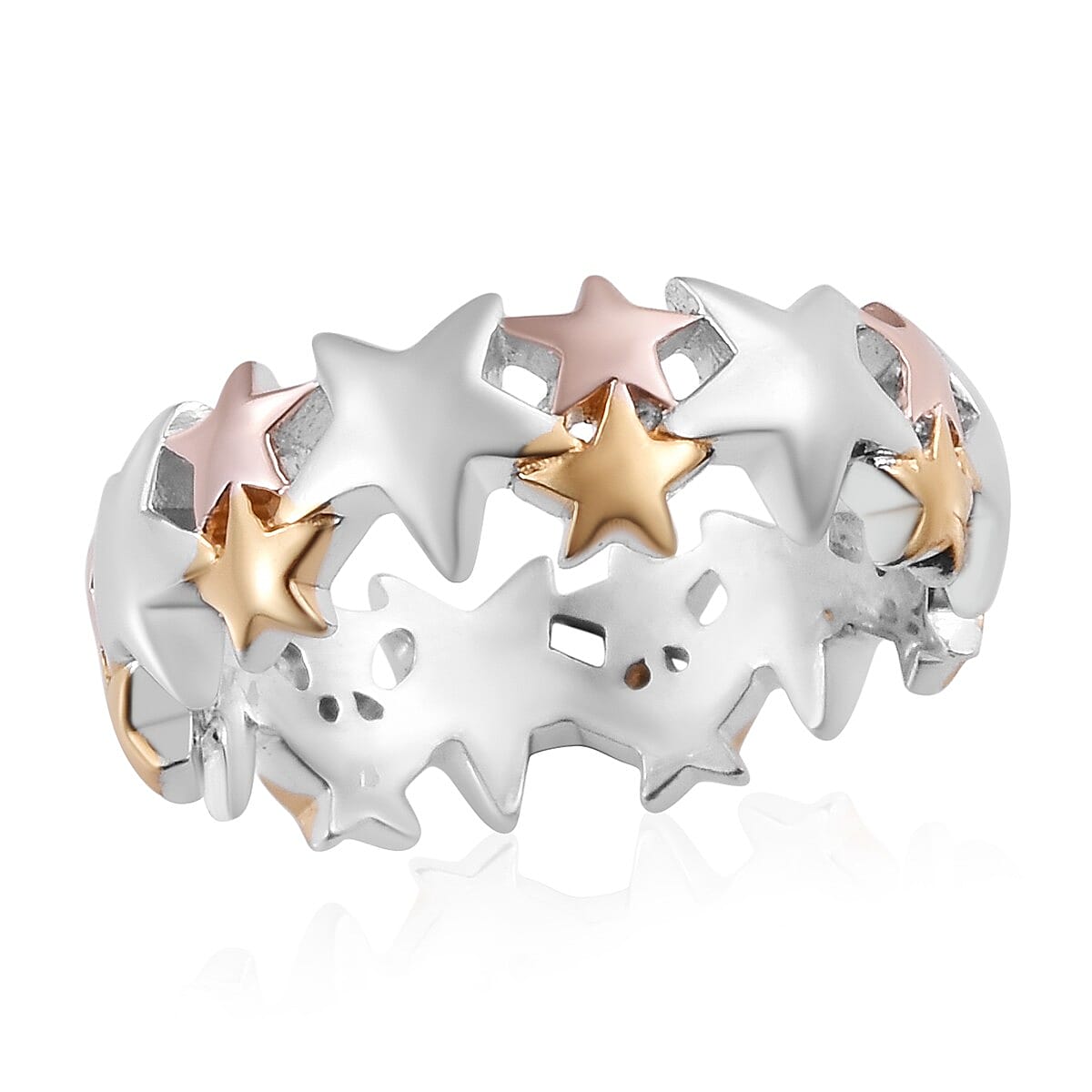 Platinum Overlay, 18K Vermeil Yellow and Rose Gold Plated Sterling Silver Star Ring
