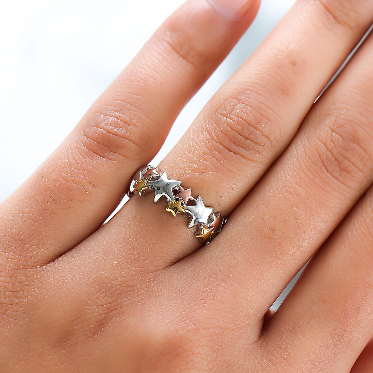 Platinum Overlay, 18K Vermeil Yellow and Rose Gold Plated Sterling Silver Star Ring