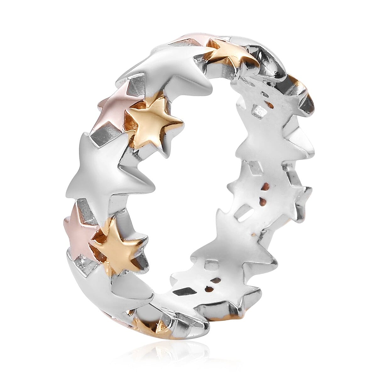 Platinum Overlay, 18K Vermeil Yellow and Rose Gold Plated Sterling Silver Star Ring