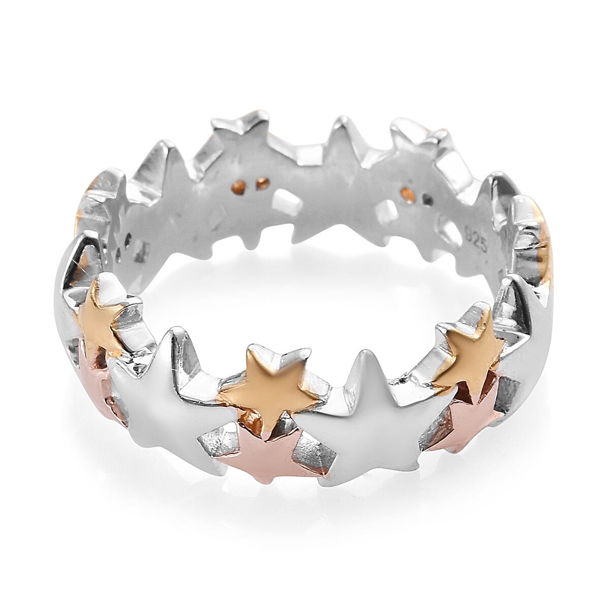 Platinum Overlay, 18K Vermeil Yellow and Rose Gold Plated Sterling Silver Star Ring