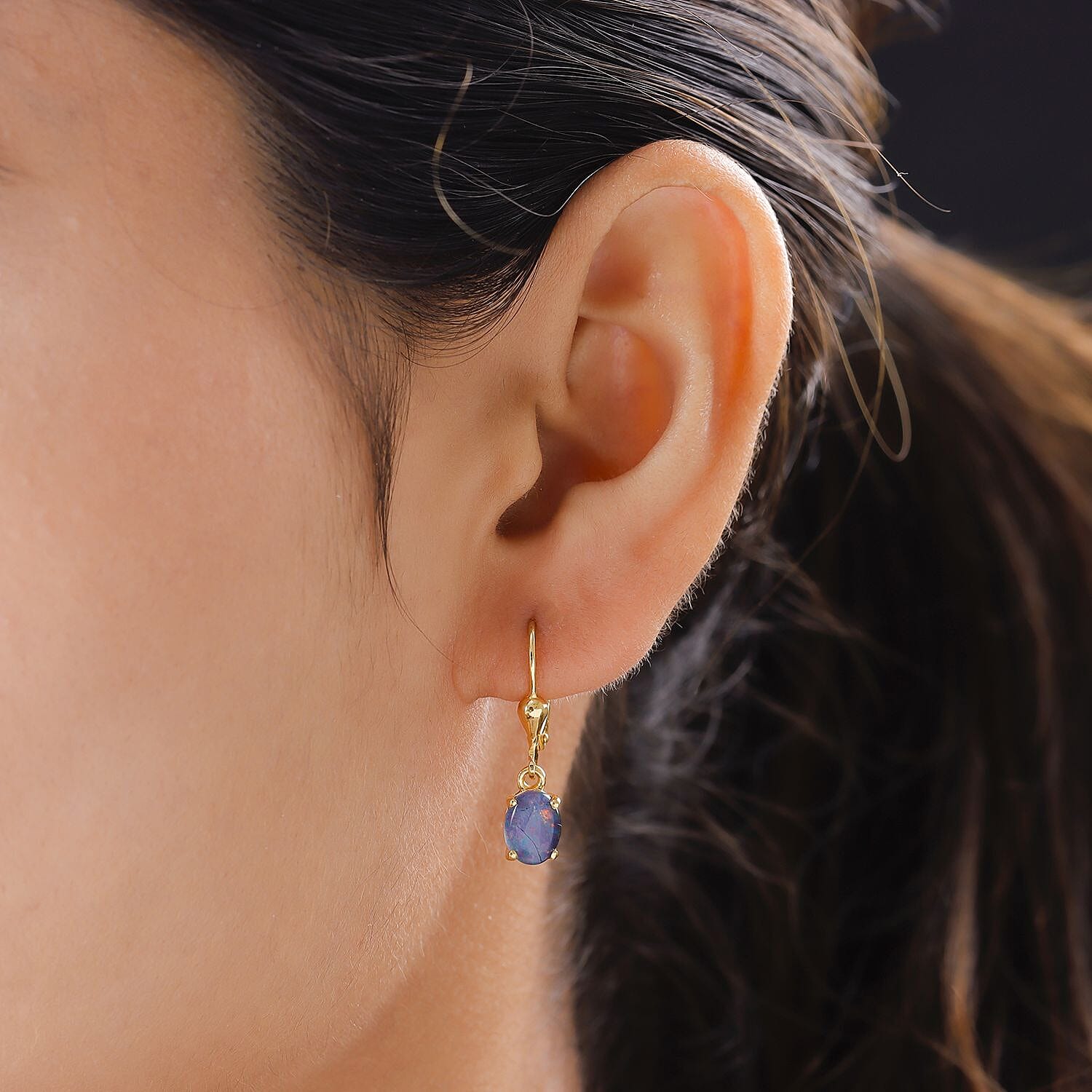 Australian Boulder Opal Earrings with Lever Back in 18K Vermeil Yellow Gold Plated Sterling Silver 1.82 Ct.