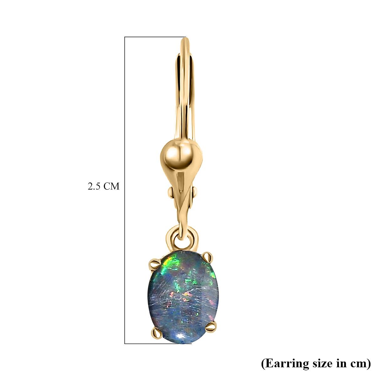 Australian Boulder Opal Earrings with Lever Back in 18K Vermeil Yellow Gold Plated Sterling Silver 1.82 Ct.