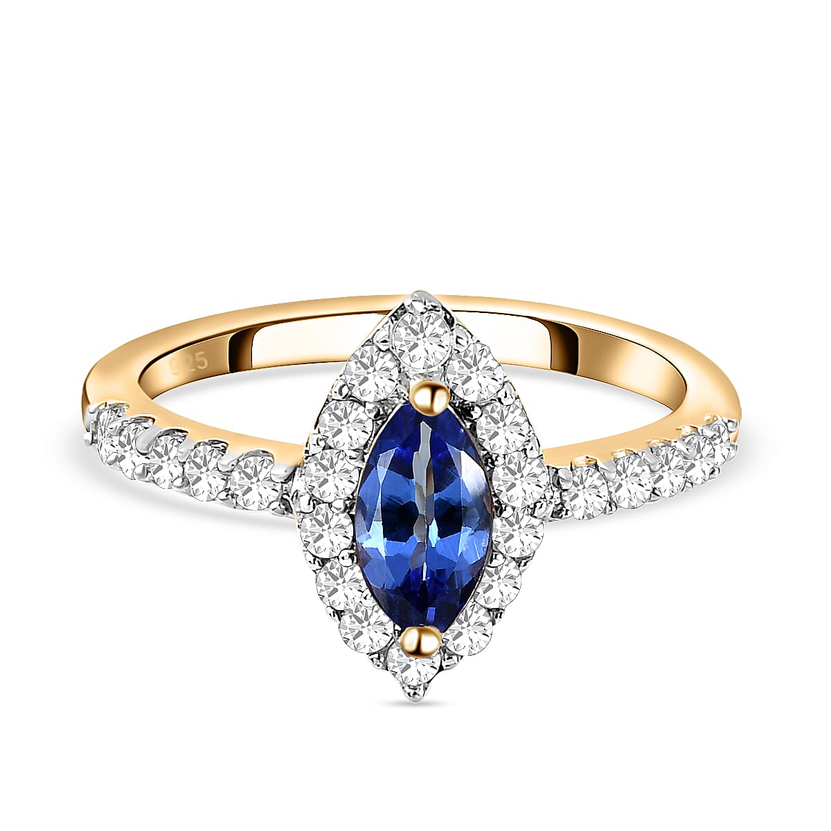 Tanzanite and Natural Cambodian Zircon Ring in 18K Vermeil Yellow Gold Plated Sterling Silver 1.14 Ct.