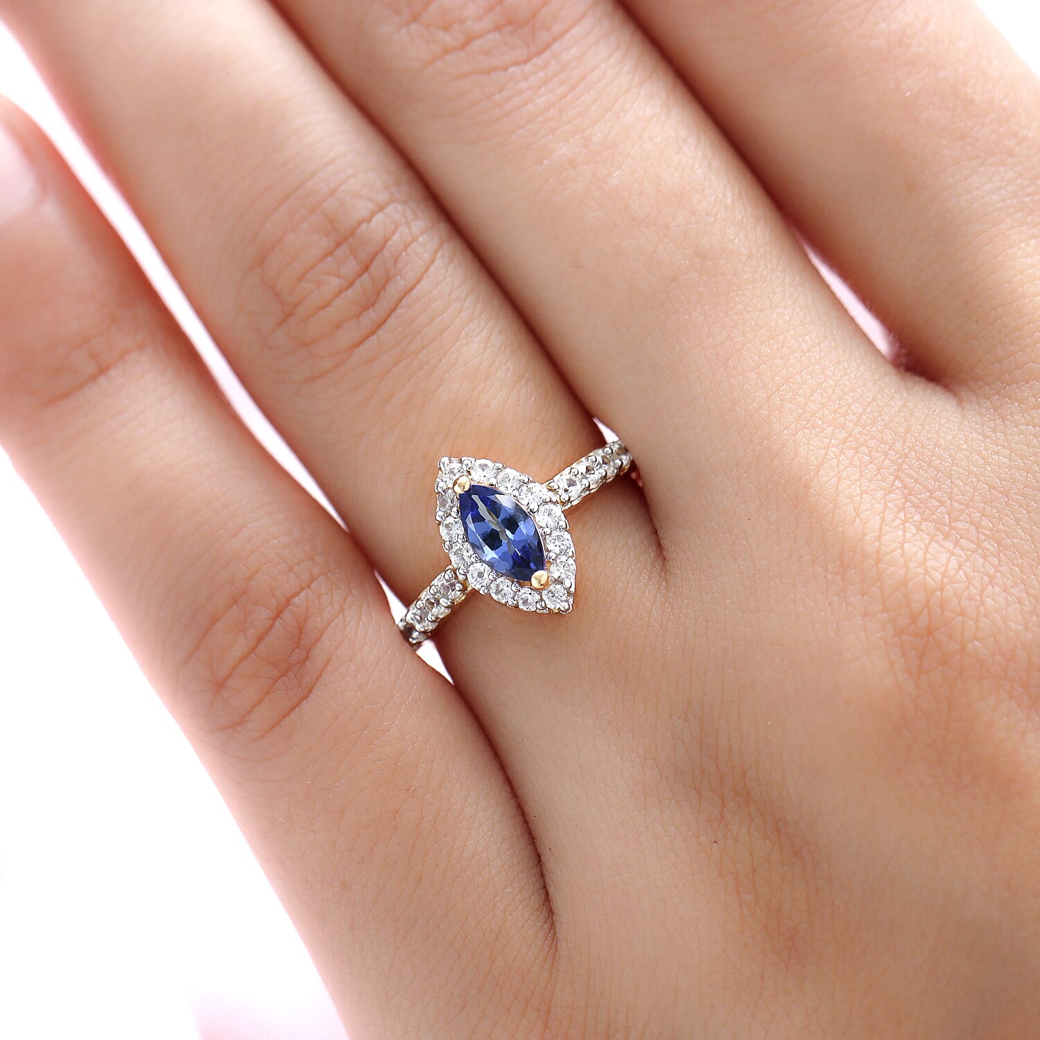 Tanzanite and Natural Cambodian Zircon Ring in 18K Vermeil Yellow Gold Plated Sterling Silver 1.14 Ct.