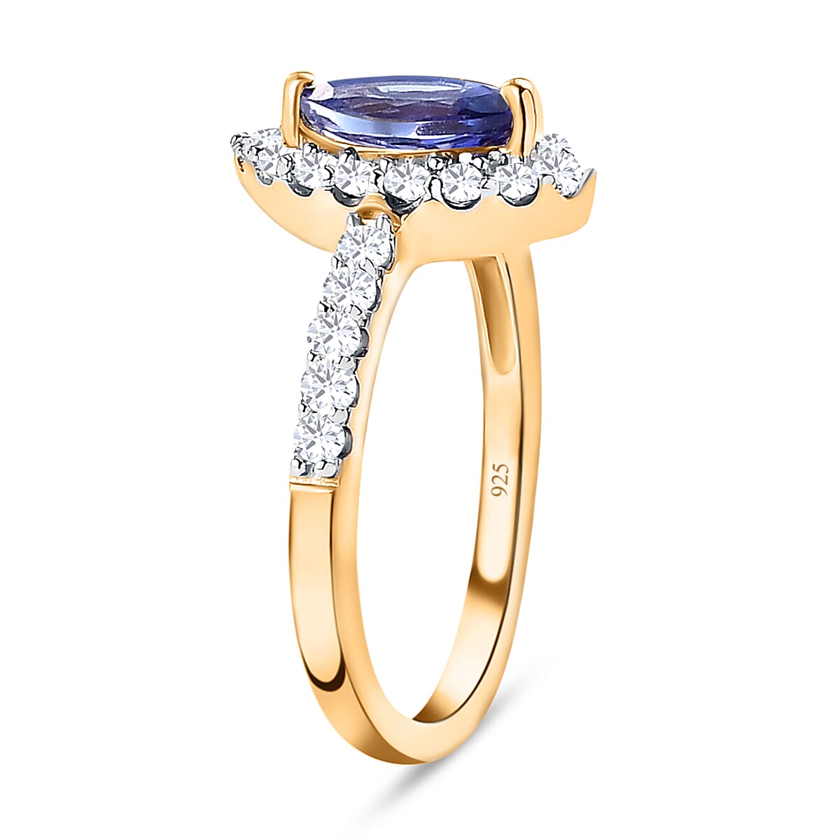Tanzanite and Natural Cambodian Zircon Ring in 18K Vermeil Yellow Gold Plated Sterling Silver 1.14 Ct.