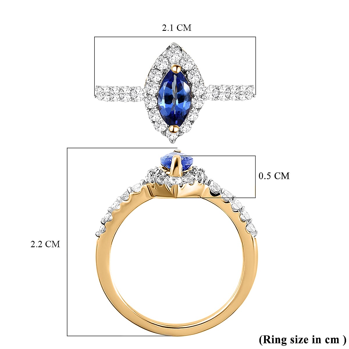 Tanzanite and Natural Cambodian Zircon Ring in 18K Vermeil Yellow Gold Plated Sterling Silver 1.14 Ct.