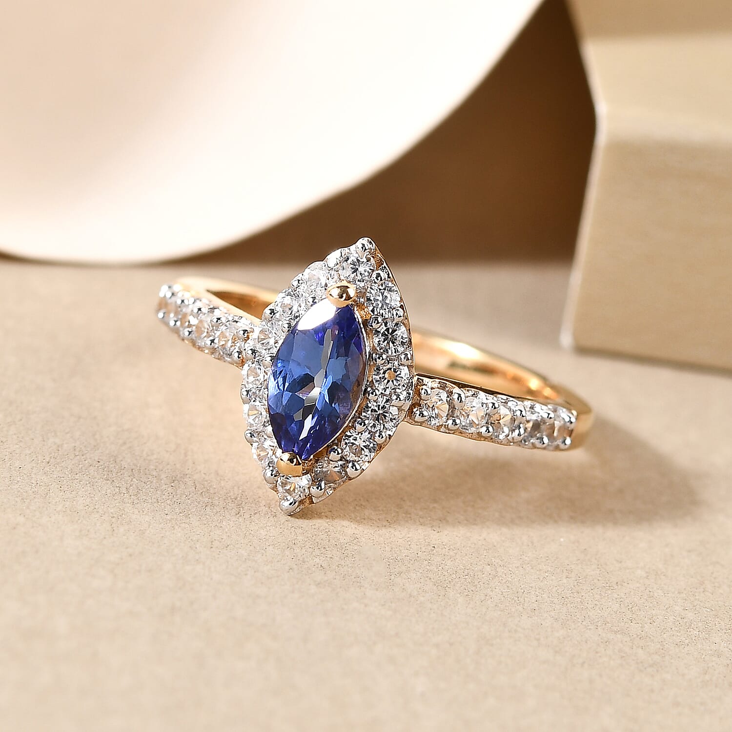 Tanzanite and Natural Cambodian Zircon Ring in 18K Vermeil Yellow Gold Plated Sterling Silver 1.14 Ct.