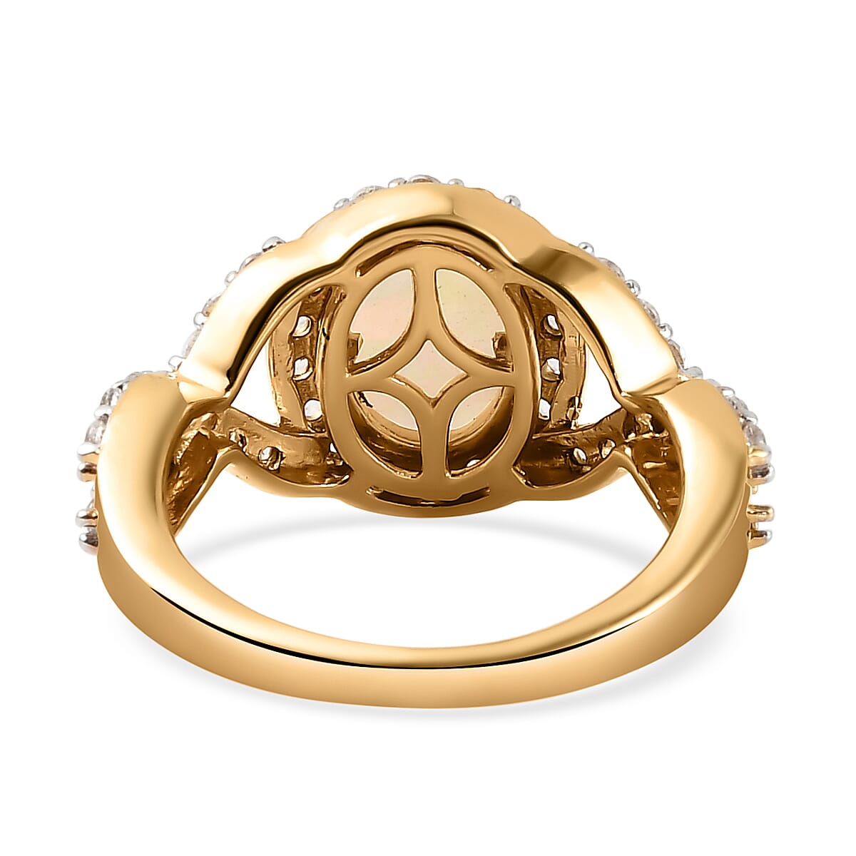 Wegeltena Ethiopian Welo Opal (Ovl 9x7mm) and Natural Cambodian Zircon Ring in 14K Gold Overlay Sterling Silver 2.08 Ct.