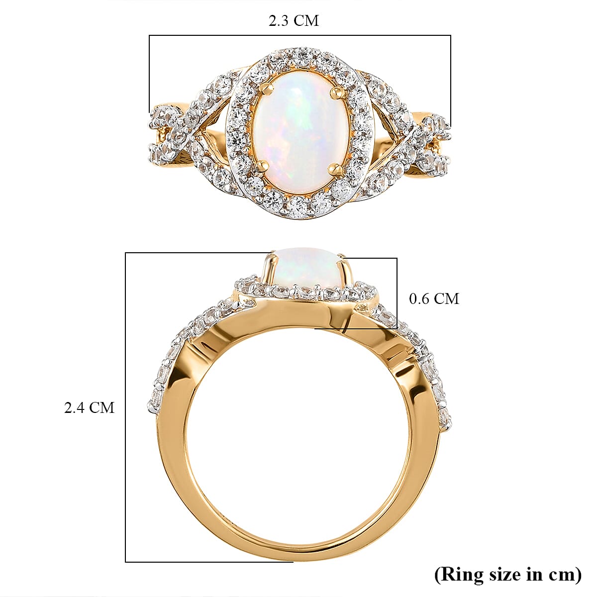 Wegeltena Ethiopian Welo Opal (Ovl 9x7mm) and Natural Cambodian Zircon Ring in 14K Gold Overlay Sterling Silver 2.08 Ct.