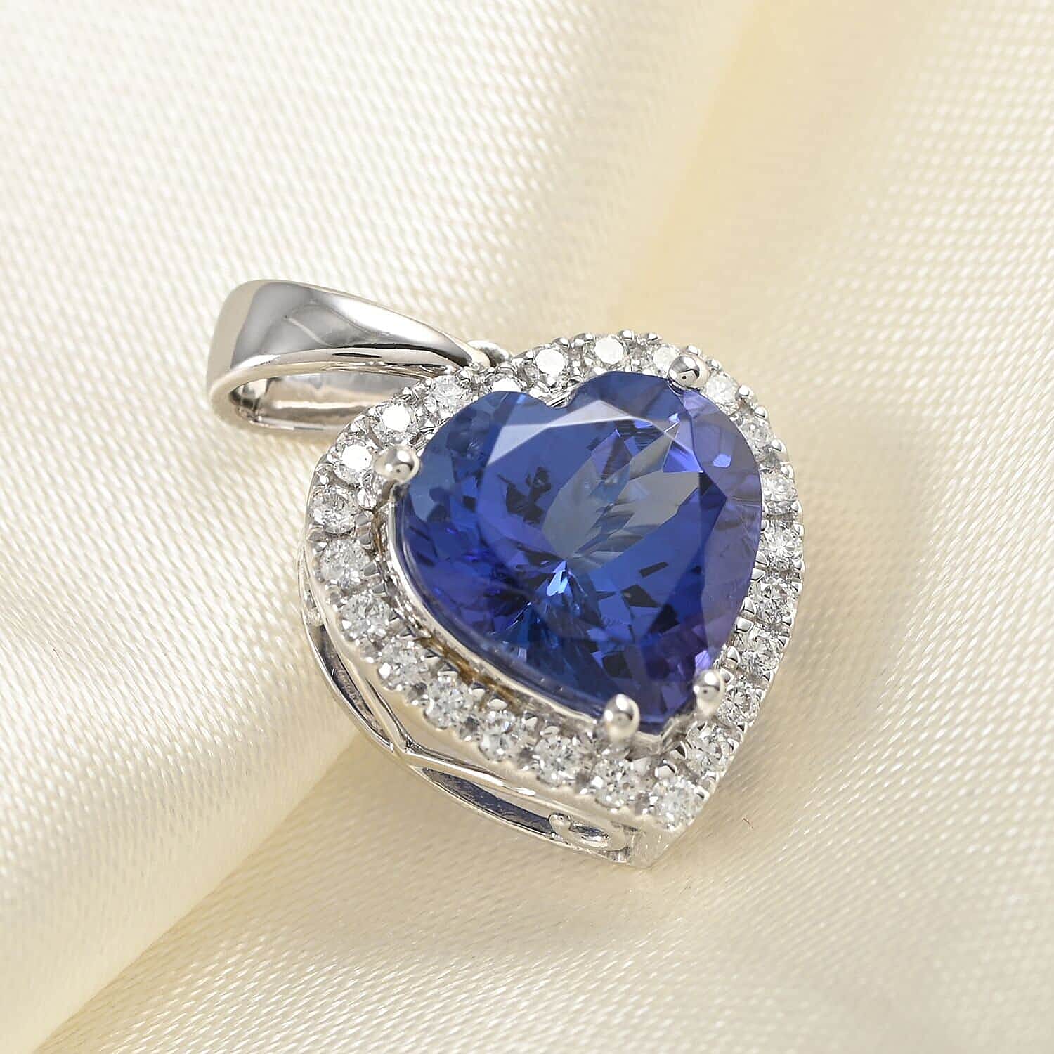 Certified and Appraised 950 Platinum AAAA Tanzanite and Diamond (VS-EF) Heart Pendant 3.00 Ct