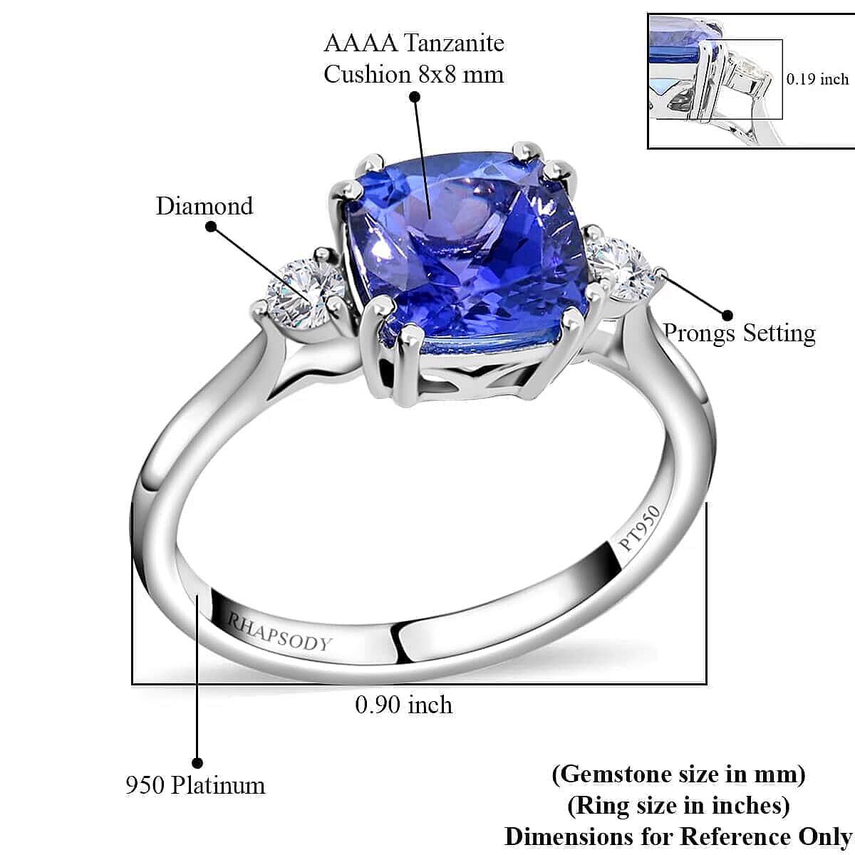 950 Platinum  AAAA  Tanzanite  White Diamond VS Ring 2.80 ct,  Platinum Wt. 4.17 Gms  2.800  Ct.