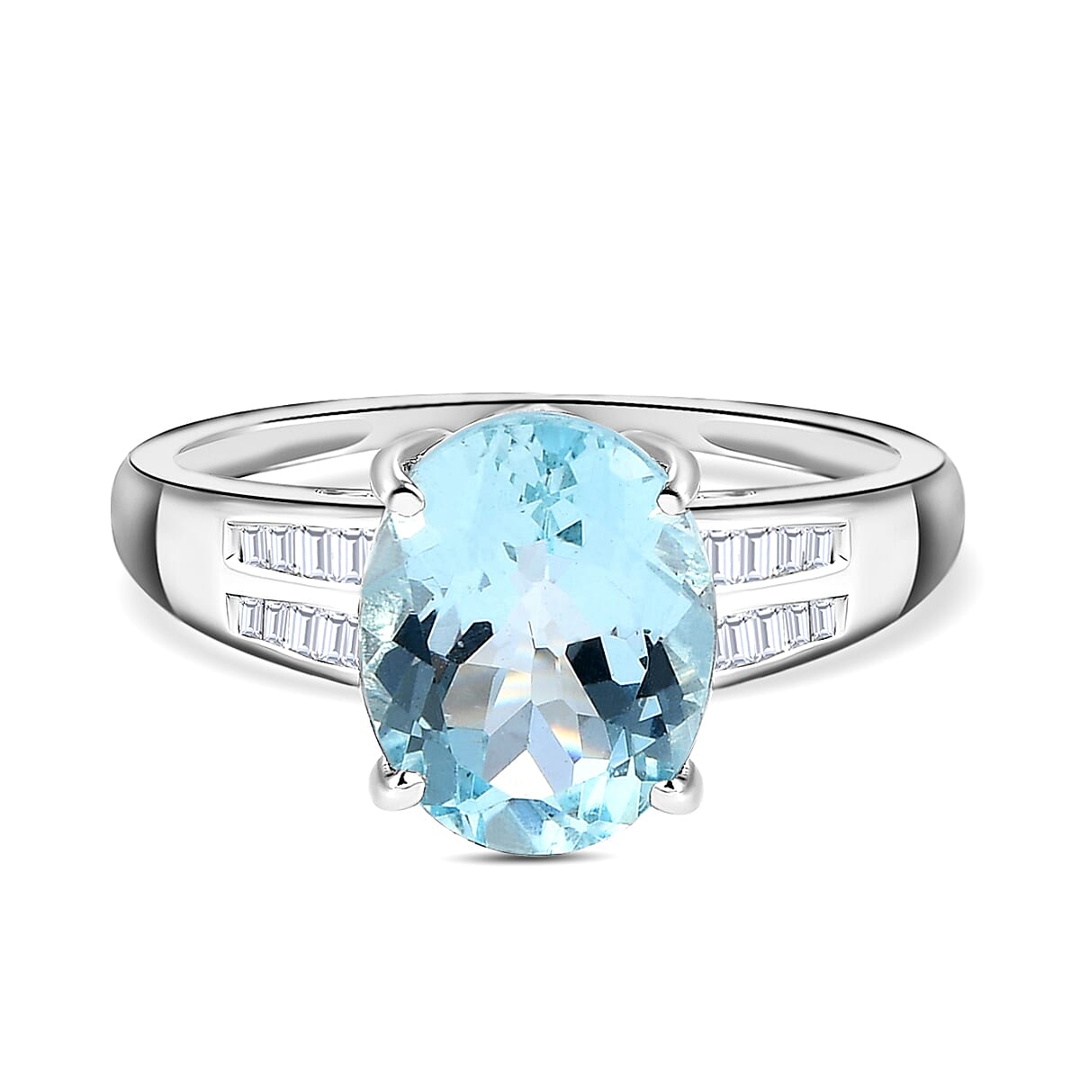 Rare Size - 9K White Gold AAA Espirito Santo Aquamarine and Diamond Ring 2.67 Ct.