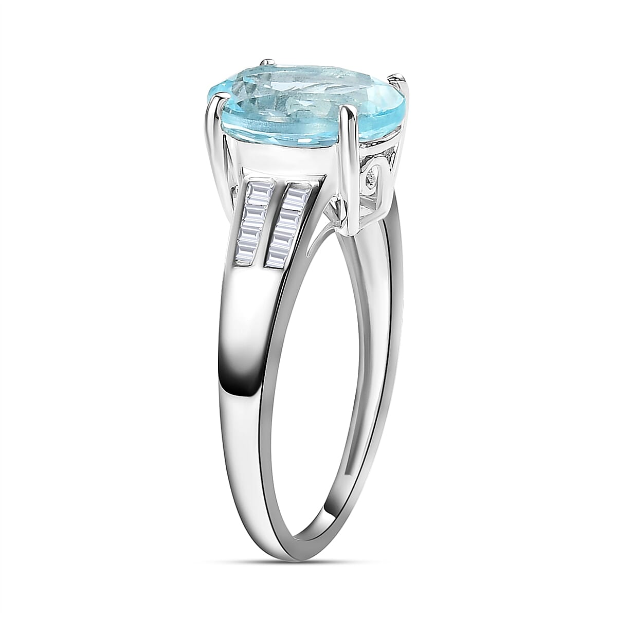 Rare Size - 9K White Gold AAA Espirito Santo Aquamarine and Diamond Ring 2.67 Ct.