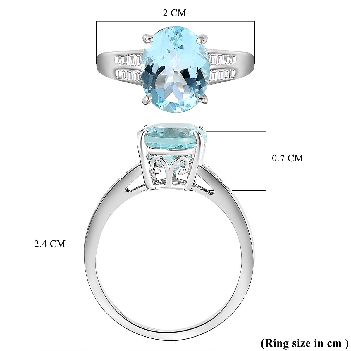 Rare Size - 9K White Gold AAA Espirito Santo Aquamarine and Diamond Ring 2.67 Ct.