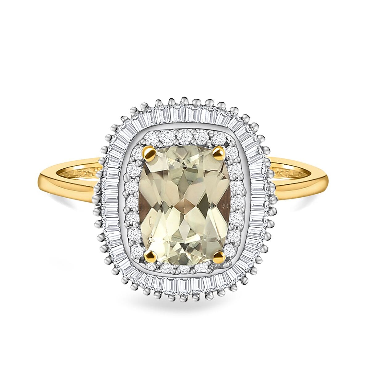 9K Yellow Gold AAA Turkizite and Diamond Halo Ring 2.01 Ct.