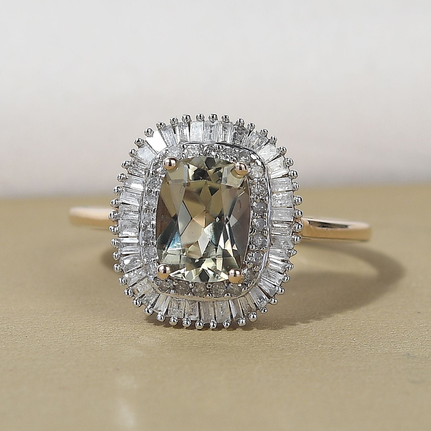 9K Yellow Gold AAA Turkizite and Diamond Halo Ring 2.01 Ct.