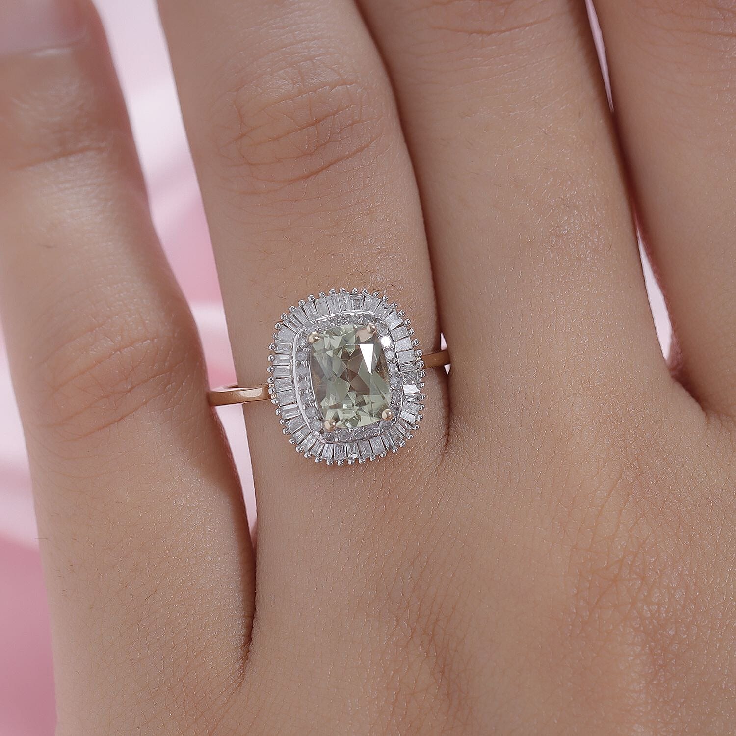 9K Yellow Gold AAA Turkizite and Diamond Halo Ring 2.01 Ct.