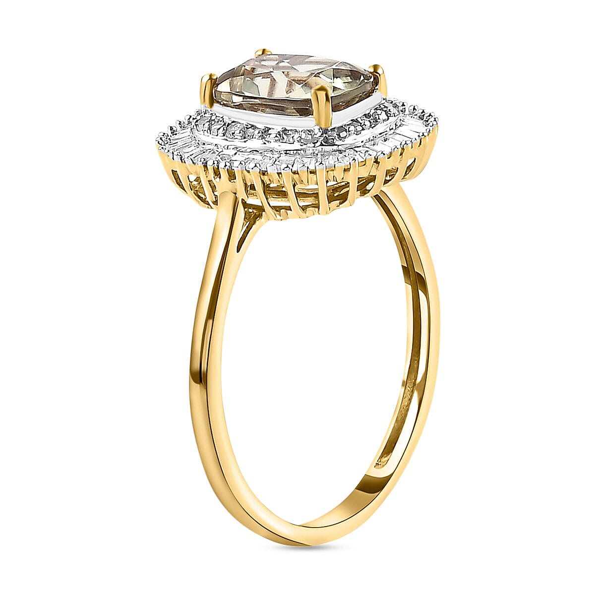 9K Yellow Gold AAA Turkizite and Diamond Halo Ring 2.01 Ct.
