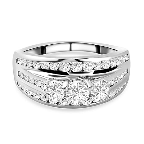 Moissanite Ring in Platinum Overlay Sterling Silver 1.465 Ct.