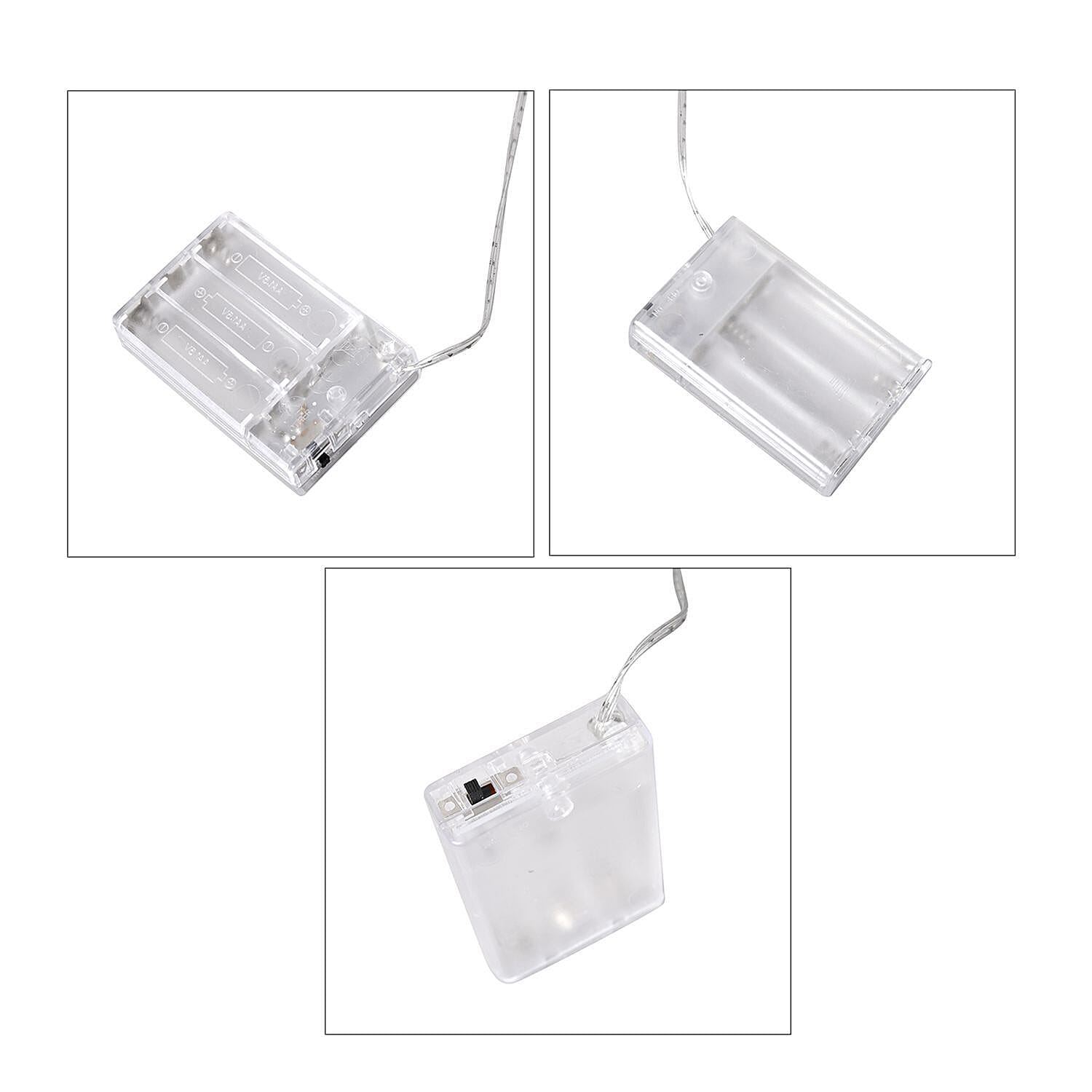 Set of 3 - Metal Wire Cone with Cotton Thread, Glitters and 10-20-30 Warm Micro String Lights - Silver