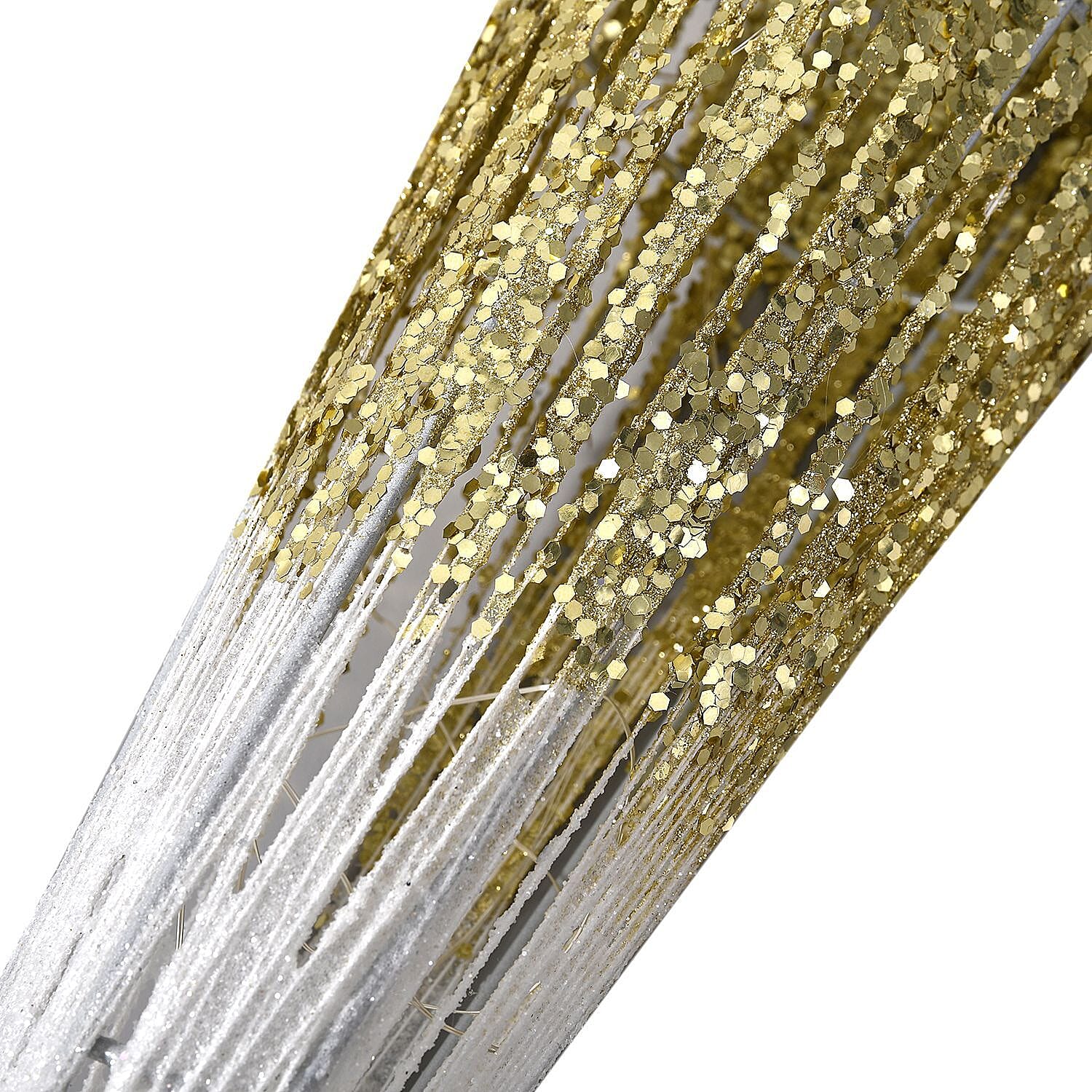 Set of 3 - Metal Wire Cone with Cotton Thread, Glitters and 10-20-30 Warm Micro String Lights - Gold