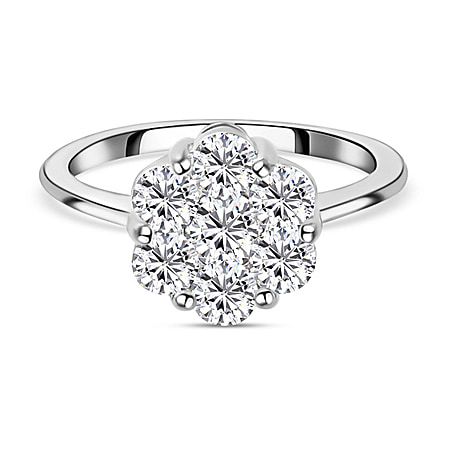 Moissanite Pressure Set Ring in Sterling Silver with Platinum Plating