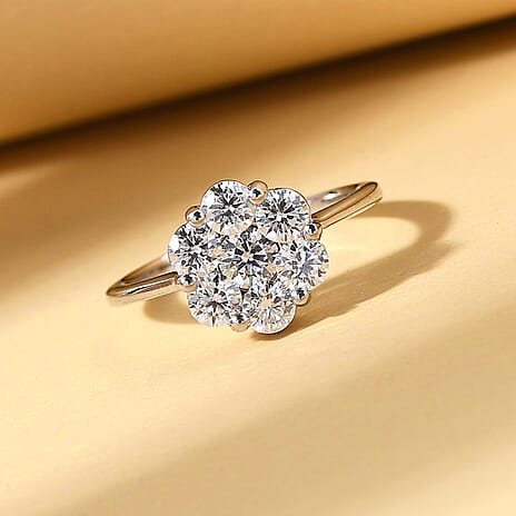 Moissanite Pressure Set Ring in Platinum Overlay Sterling Silver 1.21 Ct.