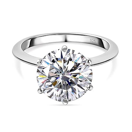 3.45 Ct. Moissanite Solitaire Ring in Platinum Plated Sterling Silver