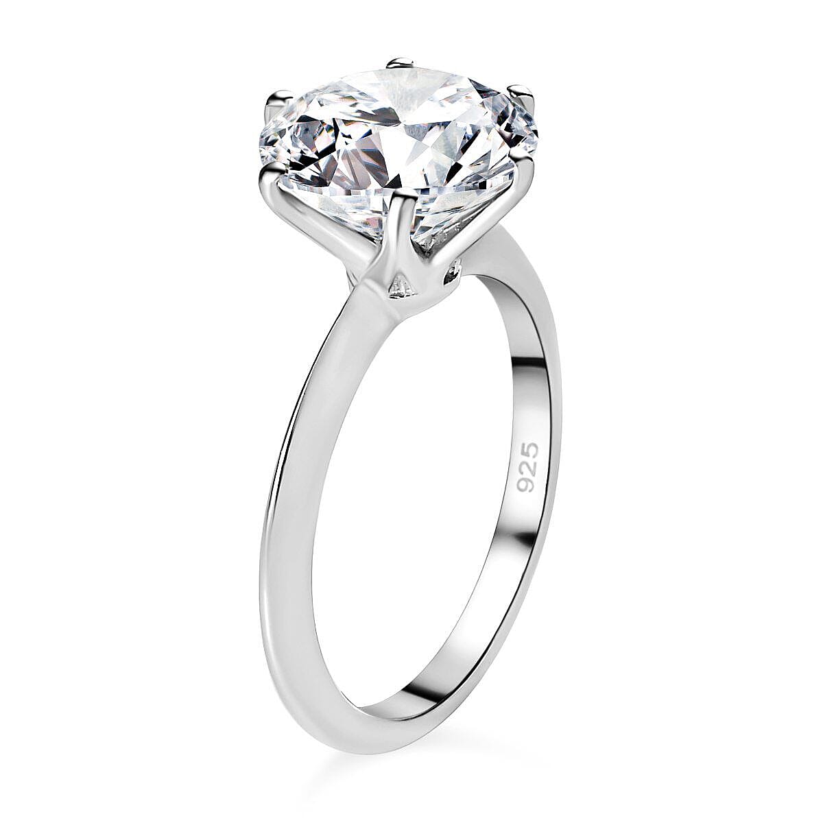 Moissanite Solitaire Ring in Platinum & Rhodium Overlay Sterling Silver