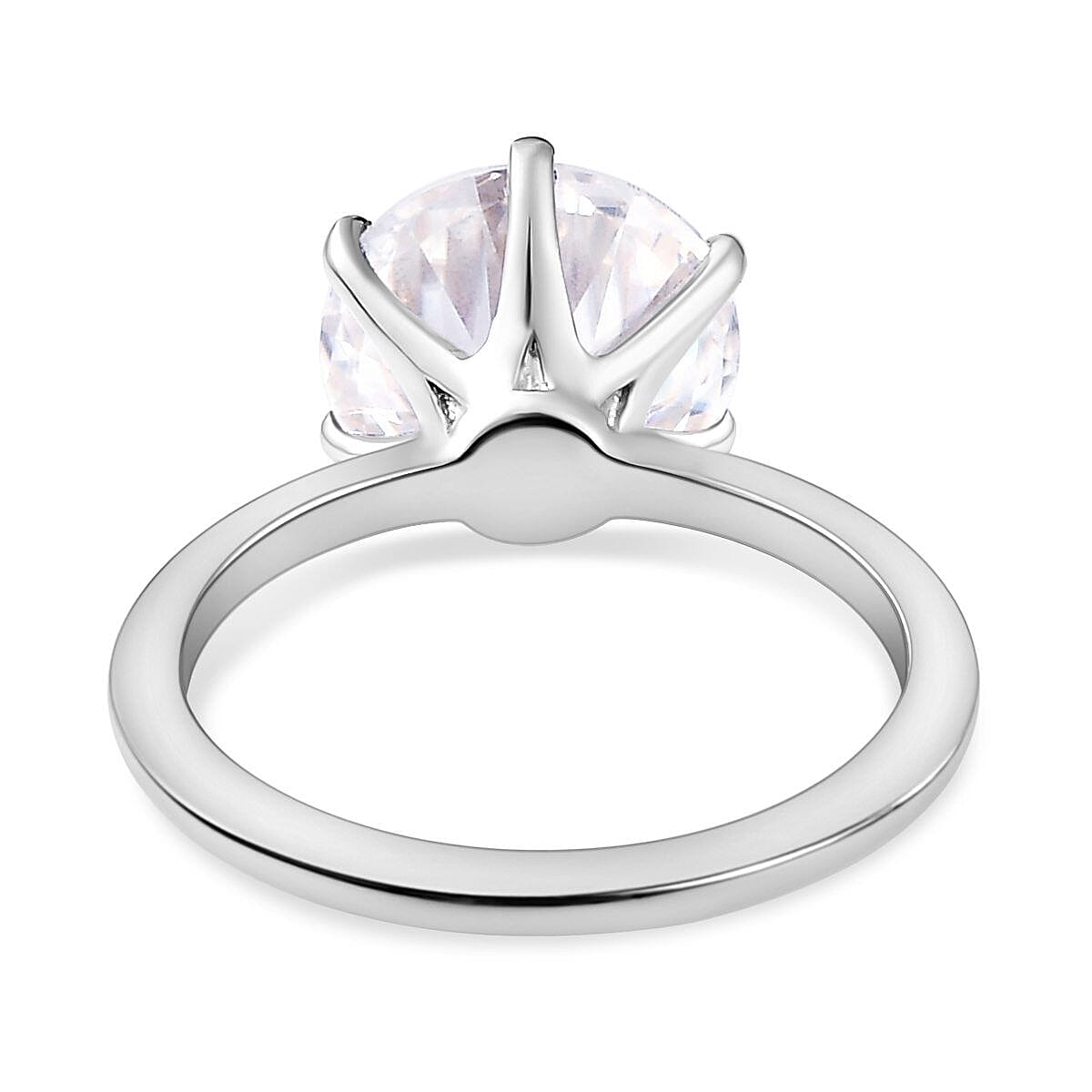 Moissanite Solitaire Ring in Platinum Overlay Sterling Silver 3.37 Ct.