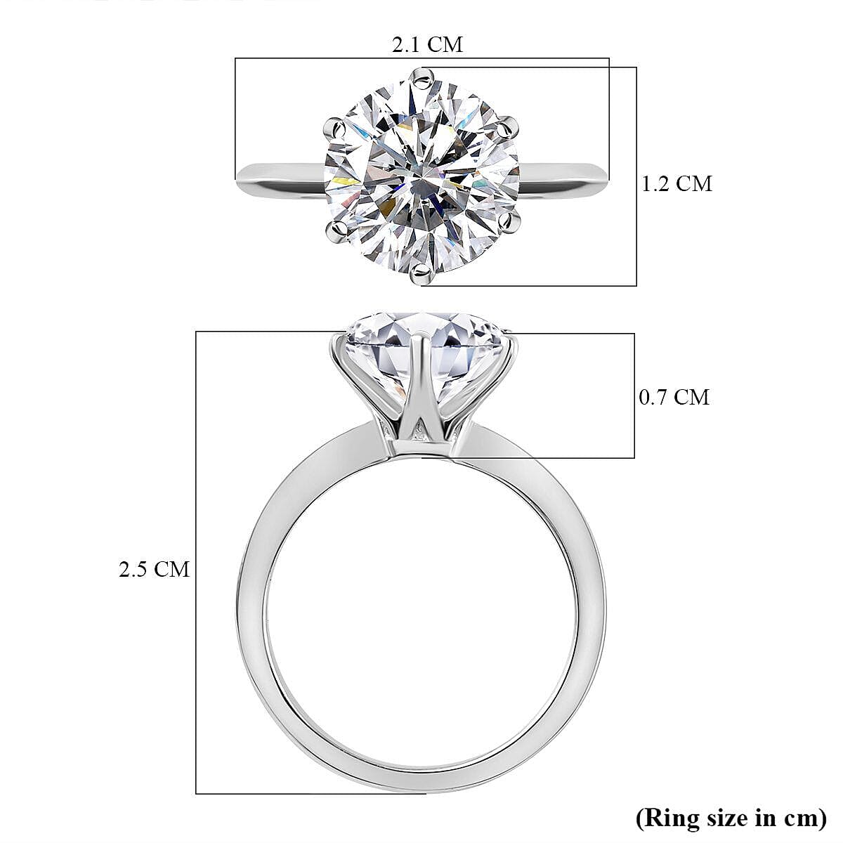 Moissanite Solitaire Ring in Platinum Overlay Sterling Silver 3.37 Ct.