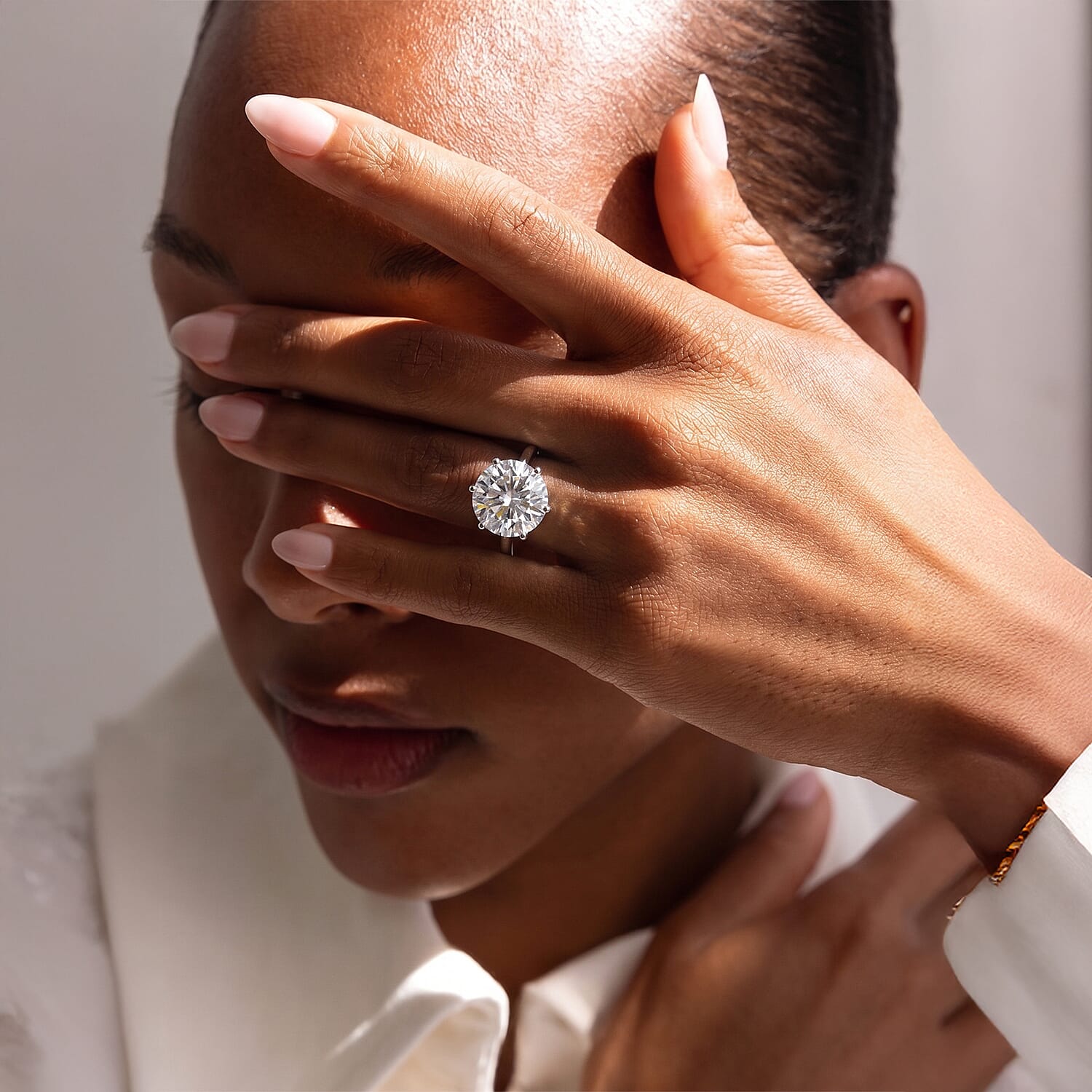 Moissanite Solitaire Ring in Platinum Overlay Sterling Silver 3.37 Ct.