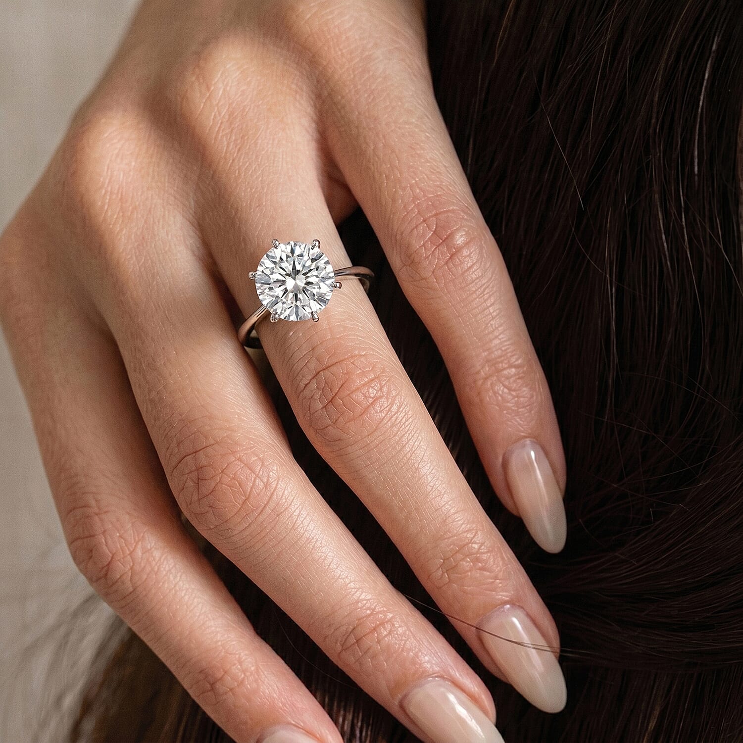 Moissanite Solitaire Ring in Platinum Overlay Sterling Silver 3.37 Ct.