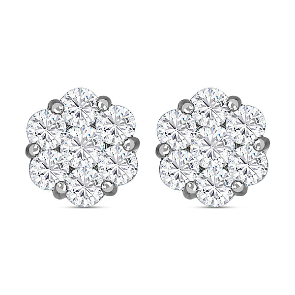 Moissanite Floral Stud Earrings in Platinum Plated Sterling Silver 1.53 ...