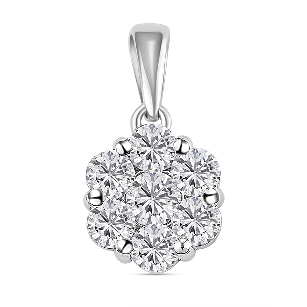 Moissanite Cluster Floral Pendant in Platinum Overlay Sterling Silver 1.18 Ct.