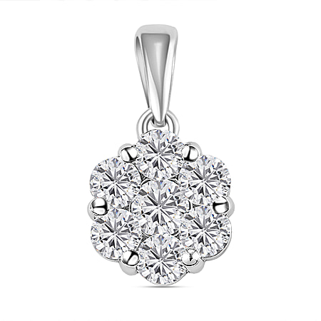 Moissanite Floral Pendant in Platinum Plated Sterling Silver 1.18 Ct.