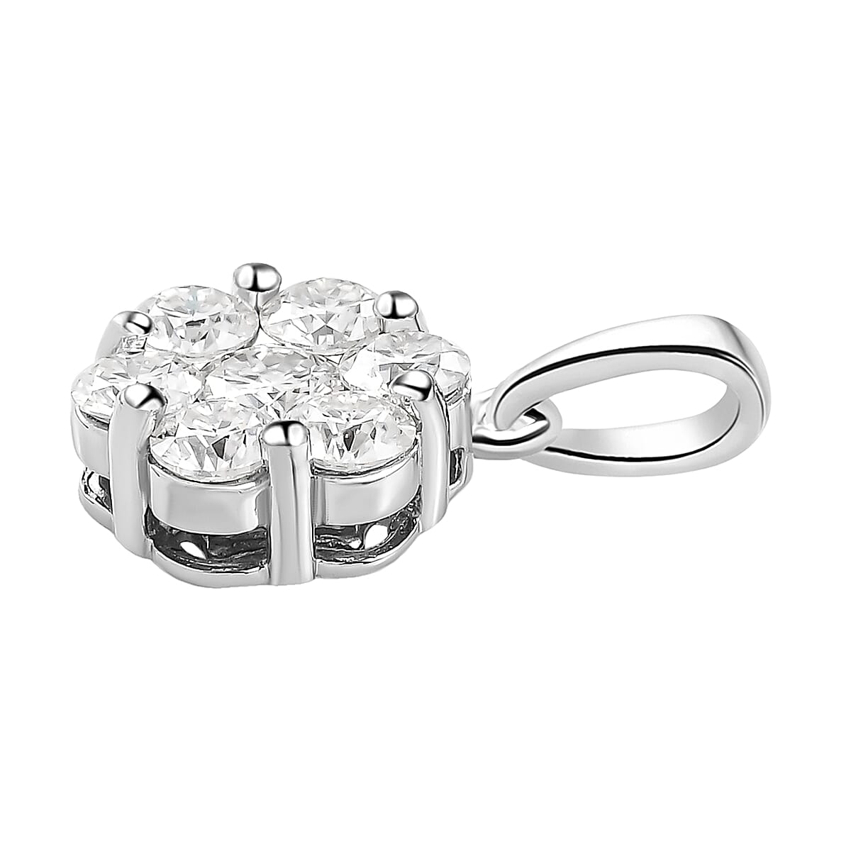 Moissanite Cluster Floral Pendant in Platinum Overlay Sterling Silver 1.18 Ct.