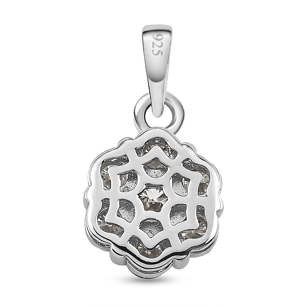 Moissanite Cluster Floral Pendant in Platinum Overlay Sterling Silver 1.18 Ct.