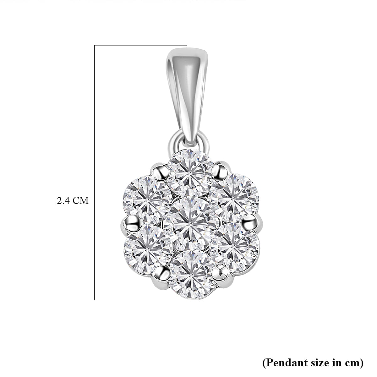 Moissanite Cluster Floral Pendant in Platinum Overlay Sterling Silver 1.18 Ct.