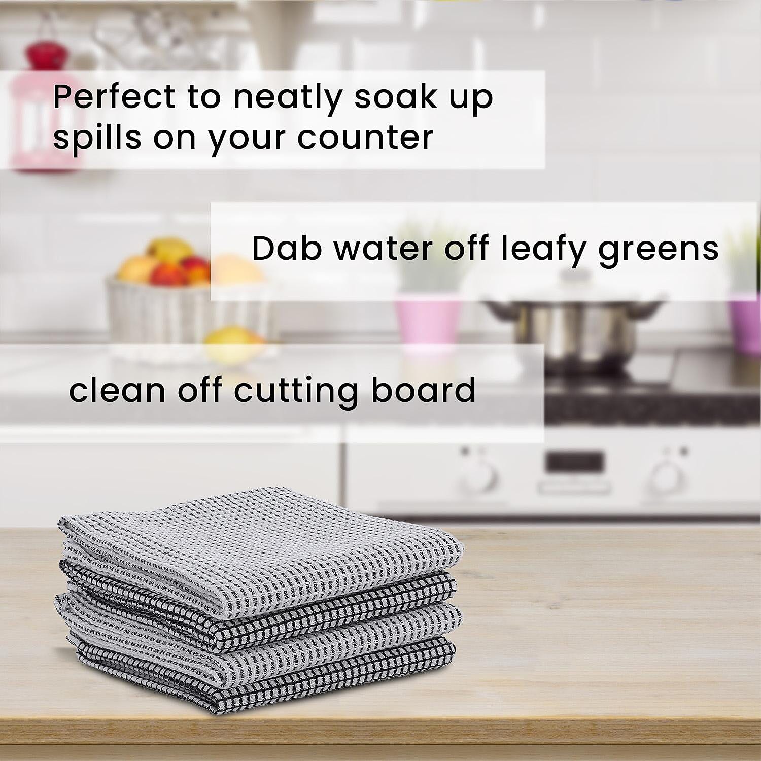 Set of 10 - Cotton Check Pattern Kitchen Towel - Grey