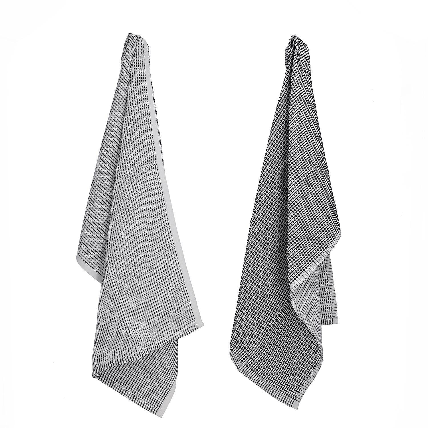 Set of 10 - Cotton Check Pattern Kitchen Towel - Grey